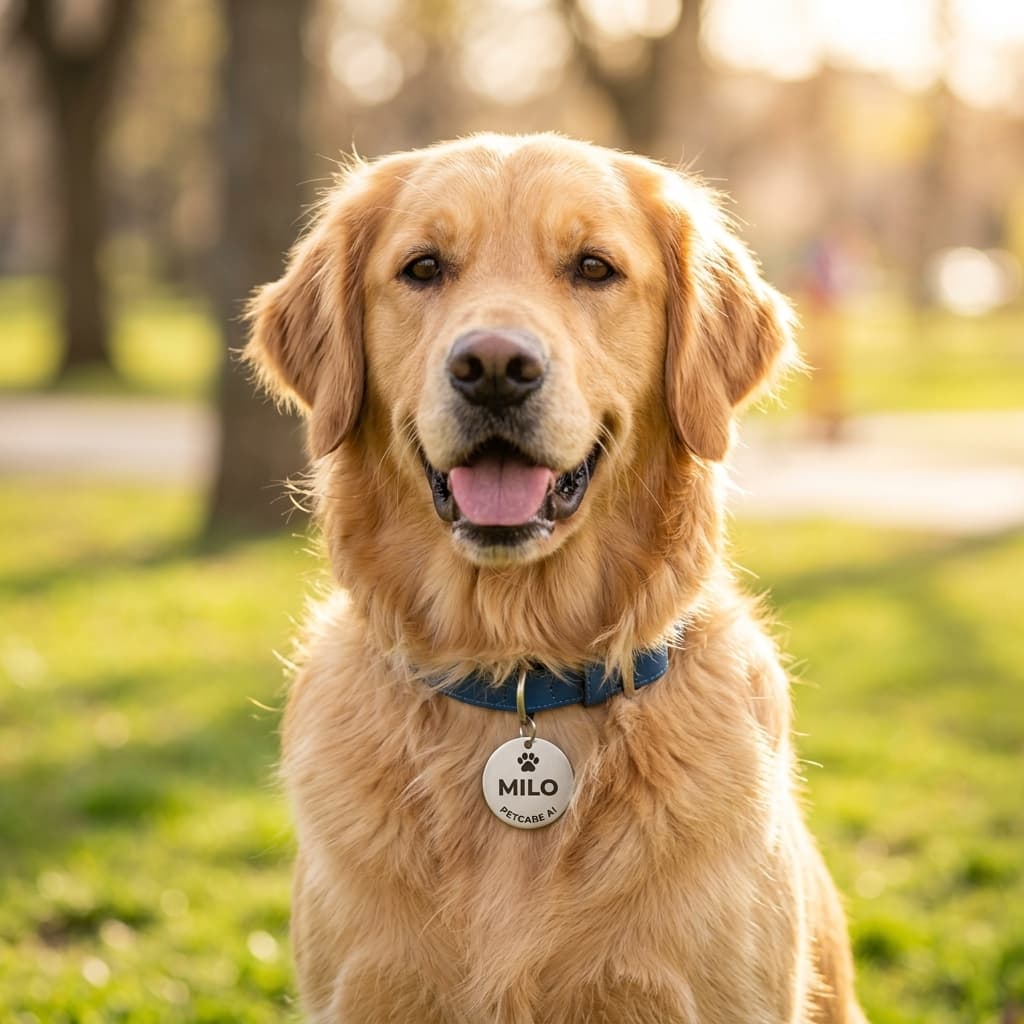 Golden Retriever wearing a PetCare AI QR Tag